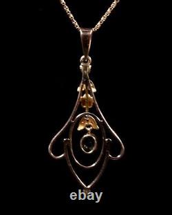 Art Nouveau 9ct rose gold aquamarine and pearl pendant