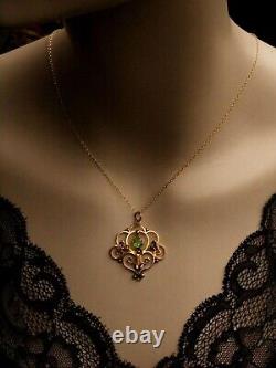 Art Nouveau 9ct rose gold peridot and pearl pendant with chain