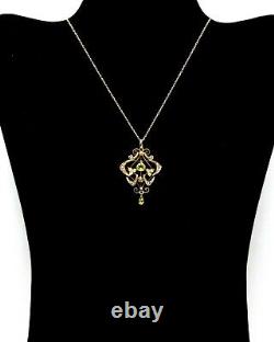 Art Nouveau 9ct rose gold peridot and pearl pendant with chain