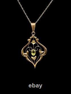 Art Nouveau 9ct rose gold peridot pendant with chain