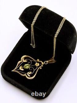 Art Nouveau 9ct rose gold peridot pendant with chain