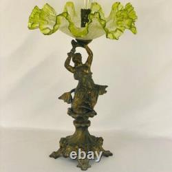 Art Nouveau Antique Bronze Spelter Mermaid Figurine Glass Bowl Epergne