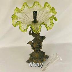 Art Nouveau Antique Bronze Spelter Mermaid Figurine Glass Bowl Epergne