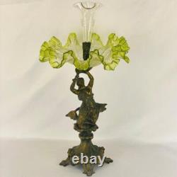Art Nouveau Antique Bronze Spelter Mermaid Figurine Glass Bowl Epergne