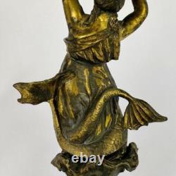 Art Nouveau Antique Bronze Spelter Mermaid Figurine Glass Bowl Epergne