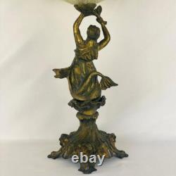 Art Nouveau Antique Bronze Spelter Mermaid Figurine Glass Bowl Epergne