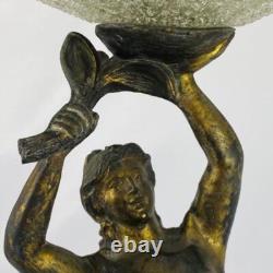 Art Nouveau Antique Bronze Spelter Mermaid Figurine Glass Bowl Epergne