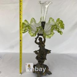 Art Nouveau Antique Bronze Spelter Mermaid Figurine Glass Bowl Epergne