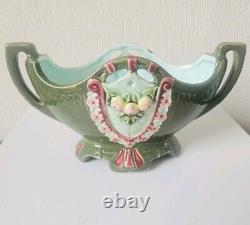 Art Nouveau Antique Duxer Porzellan-Manufaktur (Dux) Green Vase Jardiniere 9.5cm