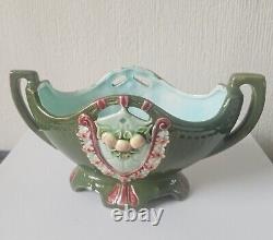 Art Nouveau Antique Duxer Porzellan-Manufaktur (Dux) Green Vase Jardiniere 9.5cm