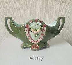 Art Nouveau Antique Duxer Porzellan-Manufaktur (Dux) Green Vase Jardiniere 9.5cm