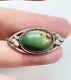Art Nouveau Antique Green Turquoise Sterling Silver 925 Foliate Brooch Pin 1.35