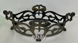 Art Nouveau Antique Metal Fruit Bowl With Green Uranium Glass Liner