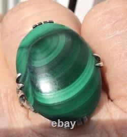 Art Nouveau Antique ring Malachite Orchid detail on shank Amazing size Q real