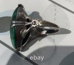 Art Nouveau Antique ring Malachite Orchid detail on shank Amazing size Q real