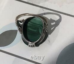 Art Nouveau Antique ring Malachite Orchid detail on shank Amazing size Q real