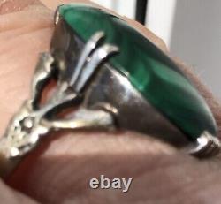 Art Nouveau Antique ring Malachite Orchid detail on shank Amazing size Q real