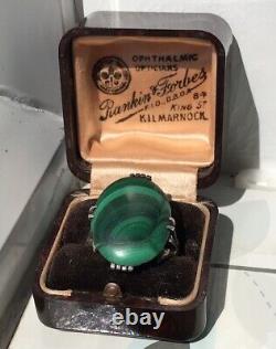 Art Nouveau Antique ring Malachite Orchid detail on shank Amazing size Q real