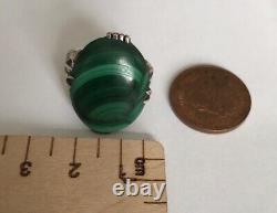 Art Nouveau Antique ring Malachite Orchid detail on shank Amazing size Q real