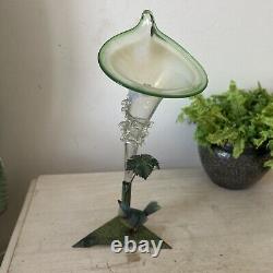 Art Nouveau Austrian Blue Tit Cold Painted Pressed Tin Bird Epergne Glass Vase