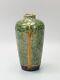 Art Nouveau Belgian Pottery Vase, Drip Glazed Incised With Tall Flowers C1900
