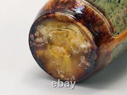 Art Nouveau Belgian pottery vase, drip glazed incised with tall flowers c1900
