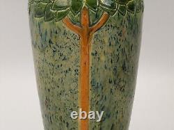 Art Nouveau Belgian pottery vase, drip glazed incised with tall flowers c1900