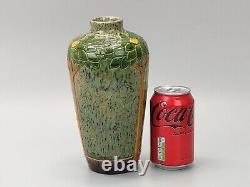 Art Nouveau Belgian pottery vase, drip glazed incised with tall flowers c1900