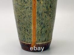 Art Nouveau Belgian pottery vase, drip glazed incised with tall flowers c1900