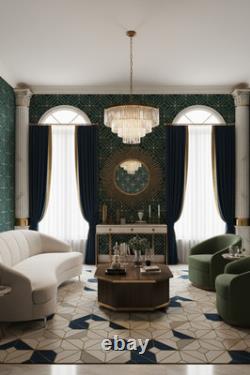 Art Nouveau Bespoke Emerald Green Geometric Peel and Stick Wallpaper Wall Mural