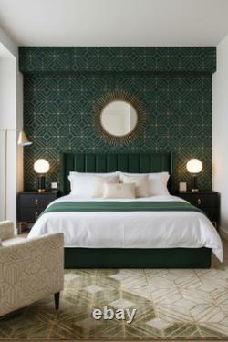 Art Nouveau Bespoke Emerald Green Geometric Peel and Stick Wallpaper Wall Mural