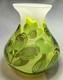 Art Nouveau Bezau Perla Lux Green Floral Cameo Glass Enameled Vase Signed
