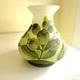 Art Nouveau Bezau Perla Lux Green Floral Cameo Glass Enameled Vase Signed