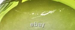 Art Nouveau Bezau Perla Lux Green Floral Cameo Glass Enameled Vase Signed