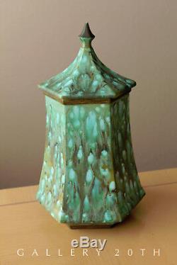 Art Nouveau! Blue Green Glaze Pottery! Porcelain Container Vase MID Century 70s