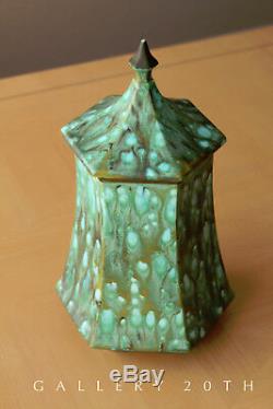 Art Nouveau! Blue Green Glaze Pottery! Porcelain Container Vase MID Century 70s