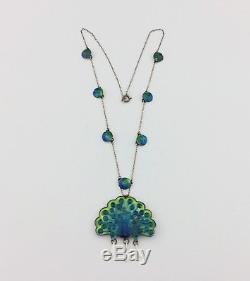 Art Nouveau Blue/green Enamel On Silver Peacock Necklace