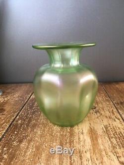 Art Nouveau Bohemian Czech Green Iridescent Dimpled Vase Loetz Olympia Kralik