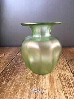 Art Nouveau Bohemian Czech Green Iridescent Dimpled Vase Loetz Olympia Kralik