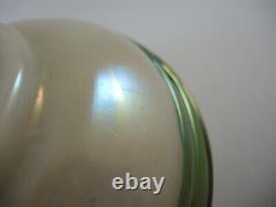 Art Nouveau Bohemian Kralik Corded Iridescent Pearl & Green Threaded Glass Vase