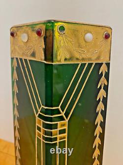 Art Nouveau Bohemian green Josef Riedel glass vase with applied beads circa 1900