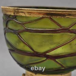 Art Nouveau Bowl/Anbiet Shell, Green With Fadenauflage And Metal Fitting