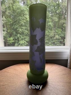 Art Nouveau Cameo Glass Vase in Style of Emile Gallé Violet and Green 16 tall