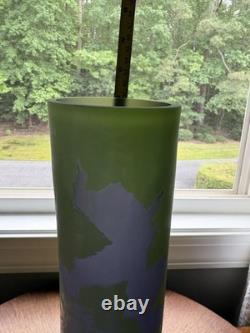 Art Nouveau Cameo Glass Vase in Style of Emile Gallé Violet and Green 16 tall