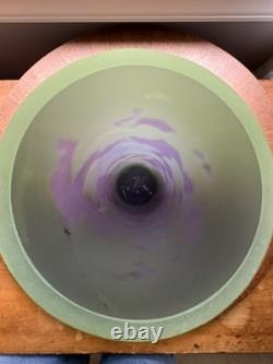 Art Nouveau Cameo Glass Vase in Style of Emile Gallé Violet and Green 16 tall