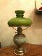 Art Nouveau Ceramic German Majolica Kerosene Lamp Kosmos Brenner Green Shade