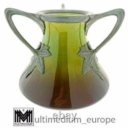 Art Nouveau Ceramic Vase Pewter Mount 8673 ceramic Pottery