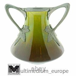 Art Nouveau Ceramic Vase Pewter Mount 8673 ceramic Pottery