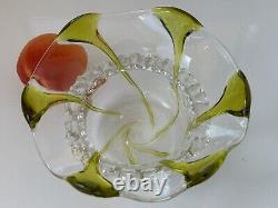 Art Nouveau Circa 1900 Stuart and Sons Art Glass Bowl Sage Green Trails