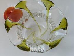 Art Nouveau Circa 1900 Stuart and Sons Art Glass Bowl Sage Green Trails
